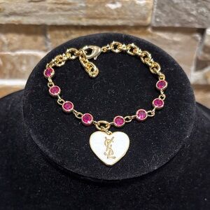 Gold YSL Heart Bracelet with Pink Accents